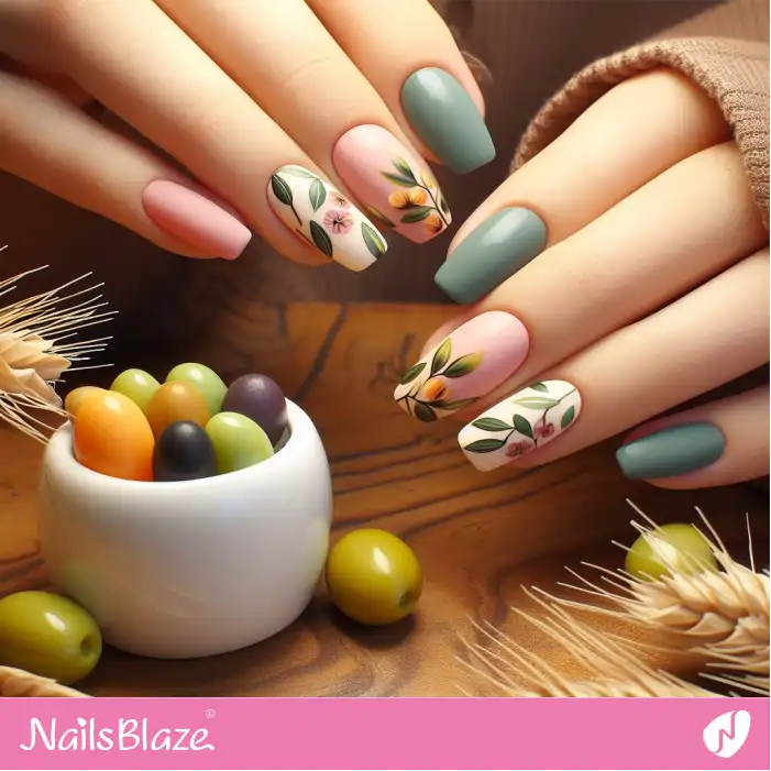 Olive Leaf-theme Nail Design | Nature-inspired Nails - NB1600
